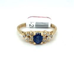 14Kt Yellow Gold Diamond Sapphire Ring 2.40g Size 6.5 2058