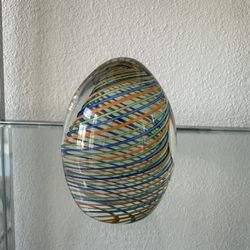 Querandi Signed Numbered 316 Argentina Glass Egg Shape Swirl Paperweight