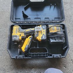 20V Cordless DeWalt Impact drill with 2 batteries, a charger, and a hard case