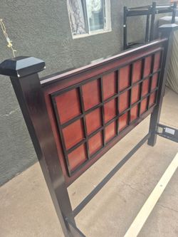 Dark Wood Queen Panel Headboard & Frame