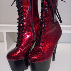 7 Inch Ruby Red Snak Print Pleasure Heels 
