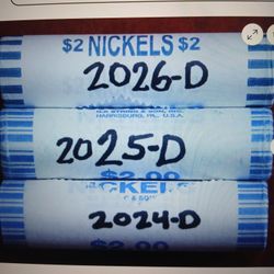 BU Jefferson Nickel Rolls