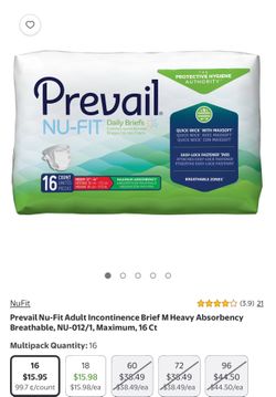 NEW Prevail Nu-Fit Adult Incontinence Briefs Medium, 16 Count