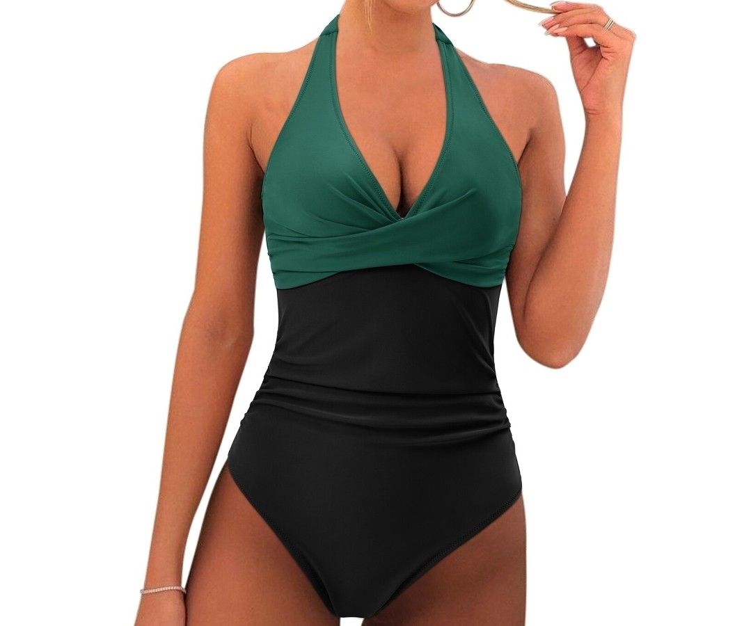 RXRXCOU Swimsuit Tummy Control V Neck Swimwear Halter Top Women's XXL