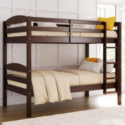 Better Homes & Gardens Leighton Solid Wood Twin-over-Twin Convertible Bunk Bed, Mocha