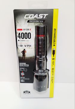 Coast XP20R 4000 Lumen USB-C Rechargeable LED Flashlight with Slide Focus and Pure Beam Focusing Optic, 5 Light Modes