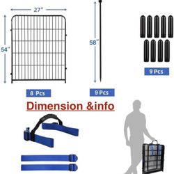 🥨ADAVIN Tall Garden Fence Animal Barrier, 54 in(H) Dog Fence Outdoor for Yard, Wide Door Low Threshold 8 Panels Total 17.7 Ft(L) Dog Fencing,Temporar