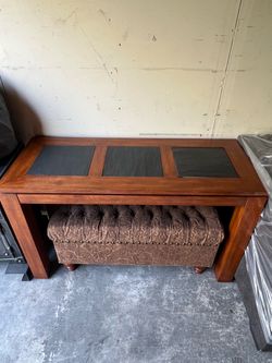 Wood Console Table with Stone Tile Top