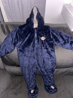 Carter's navy blue baby bunting with a monkey design