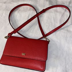 Michael Kors Red Leather Wallet/Crossbody Mini Bag