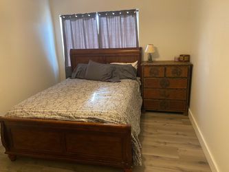 Dark Wood Queen Bed and Dresser