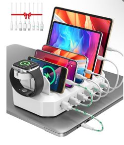 95W Fast Charging Station for Multiple Devices【UL & FCC Tested Safer Charging】 6-Port USB Charging Dock with 2 PD-Port, Compatible with iPhone/Android