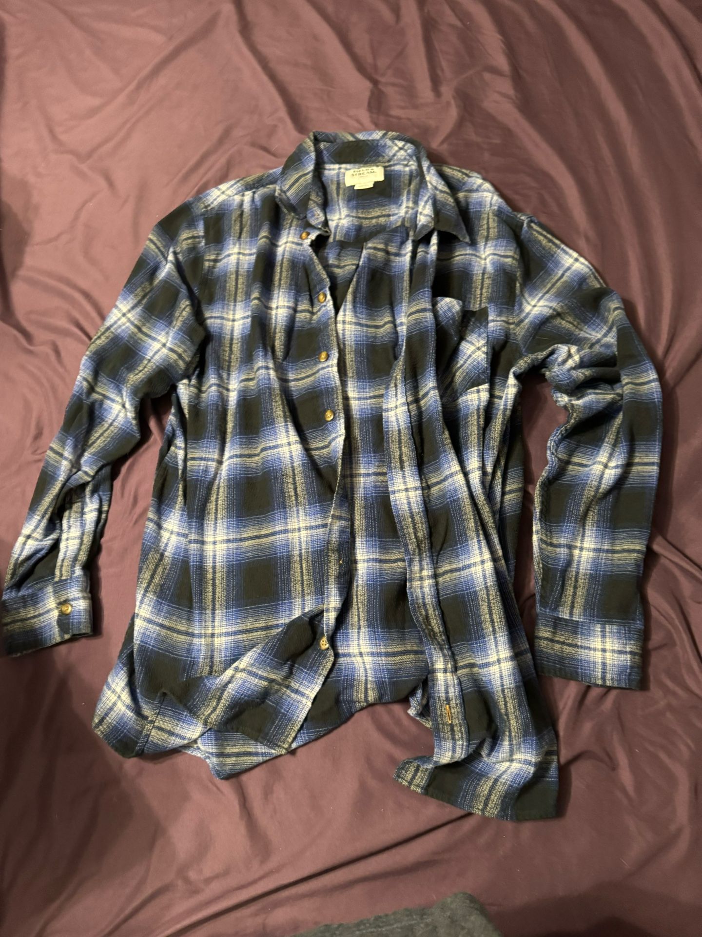 Field & Stream Flannel Long Sleeve Shirt Men's 2XLT Blue Plaid Button