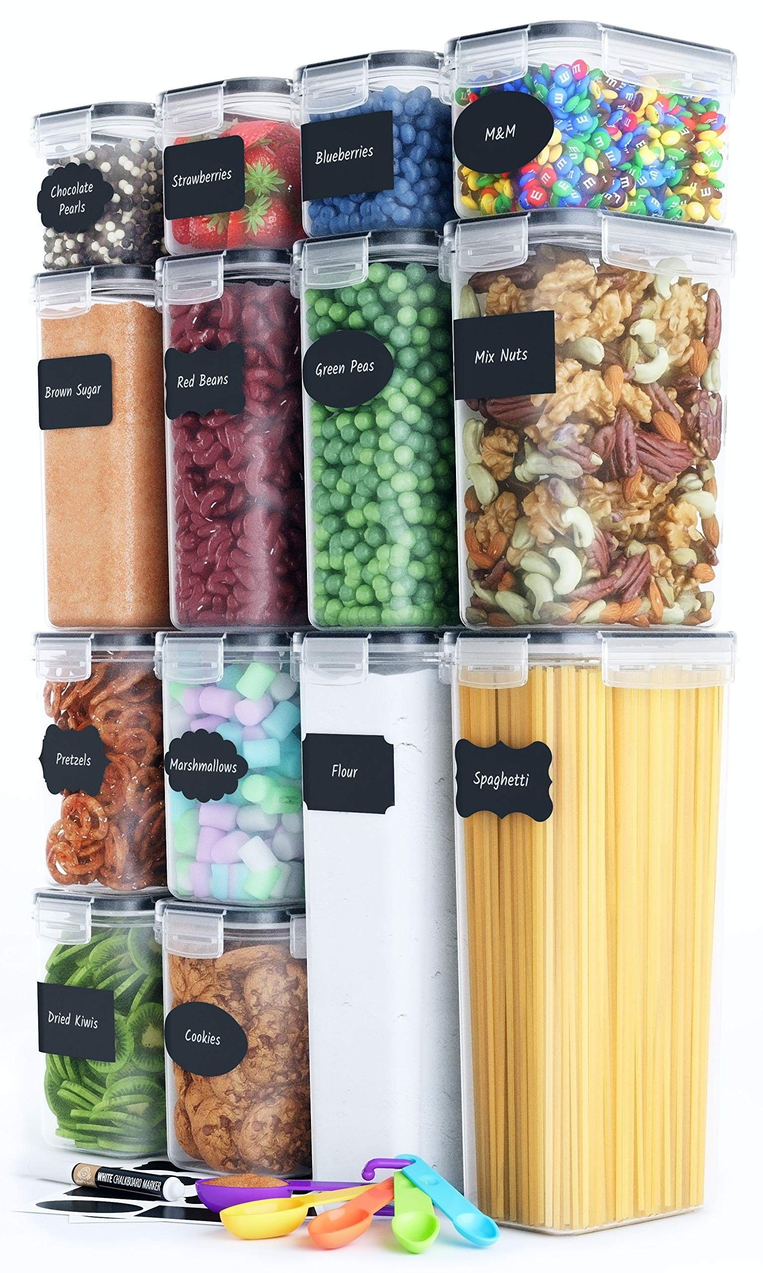 Airtight Food Storage Container Set - 14 PC, Labels, Marker & Spoon Set