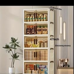 5-Tier Folding Storage Cabinet - Plastic Storage Box with Lid, Stackable Wheeled Container,