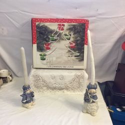 7 Lite Christmas  Tree Votive  and  Candles  Holder  Snowmans