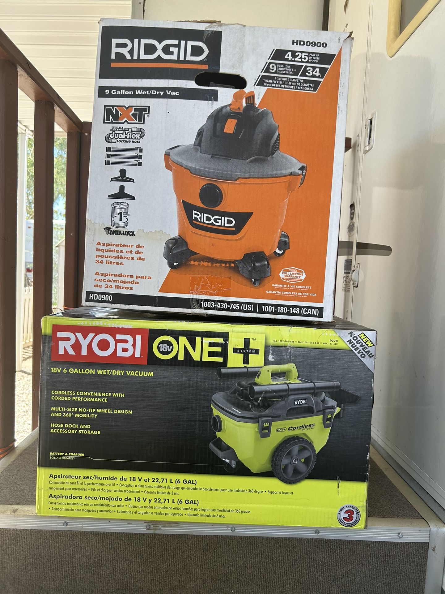 Ridgid Wet Dry Vacuum & Ryobi One + Vacuum Combo