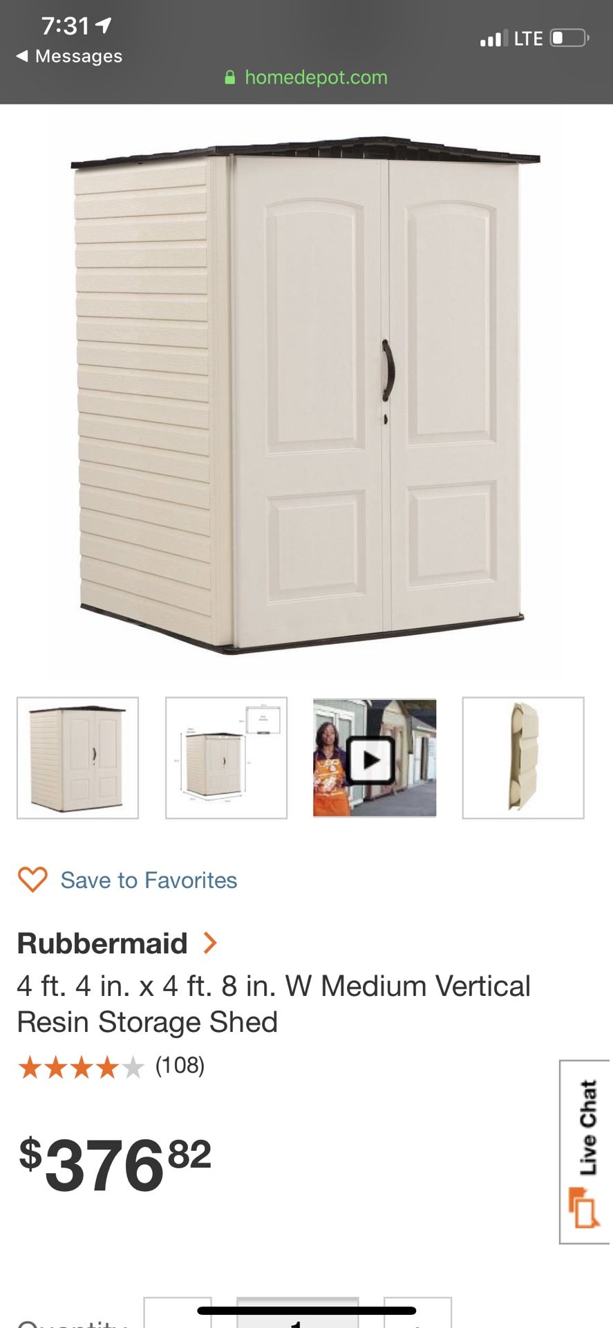 RUBBERMAID 4x4 MEDIUM VERTICAL RESIN STORAGE SHED ***NEW***