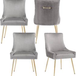 1558d  Velvet Dining Chairs Set of 4 with Gold Metal Legs, Modern Upholstered Kitchen Chair with Pull Handle & Pleated Back, Mid Century Accent Chair 