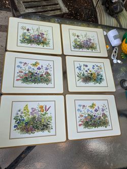 Vintage Floral Placemats – Set of 6 Hardboard Cork-Back Style Table Mats (9" x 12")