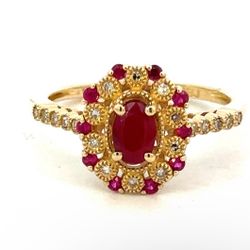 Woman’s Diamond And Ruby 14k Yellow Gold Ring Size 6.75 GP3105745