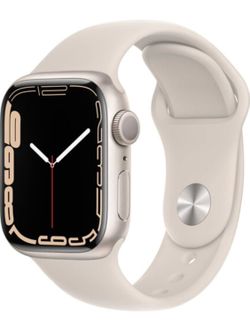 Apple Watch Series 7 (GPS, 45mm) Starlight Aluminum Case with Starlight Sport Band, Regular (Renewed)