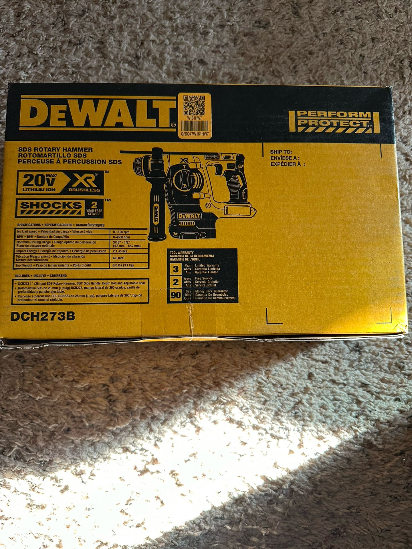 DeWalt DCH273B 20V Max XR Brushless Rotary Hammer Drill – Heavy Duty Tool (Bare Tool)