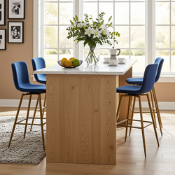Homy Casa SCARGILL 4PC Bar Stool Set 30" Counter Height Dining Set with Navy Blue Upholstered Seats and Gold Legs Open Box