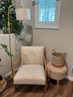 Mid-Century Modern Accent Chair Lamp and stool