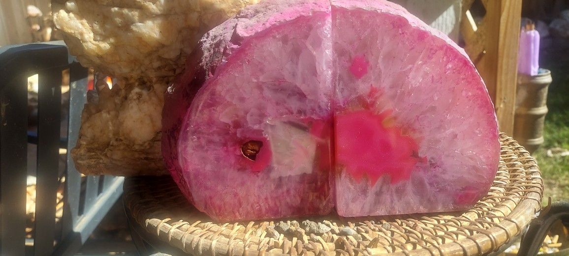 Gorgeous Pink Brazilian Geode Bookends
