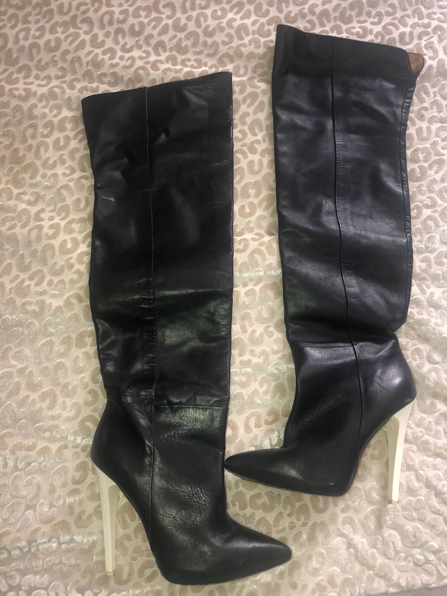 LAMB Black Leather Thigh High Boots