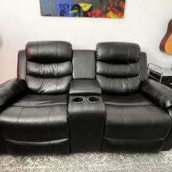 Black Leather Theater Sofa