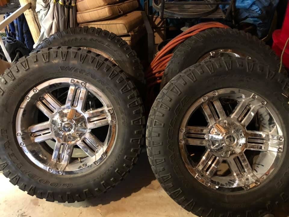 20” Fuel chrome wheels & Goodyear Wrangler Duratrac tires 325/60r20. for  Sale in East Wenatchee, WA - OfferUp