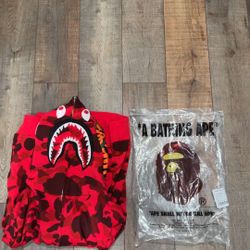 BAPE Red Camo Shark Full Zip Hoodie Size Large