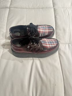 TUK Creepers Size 7 Burgundy Plaid Design