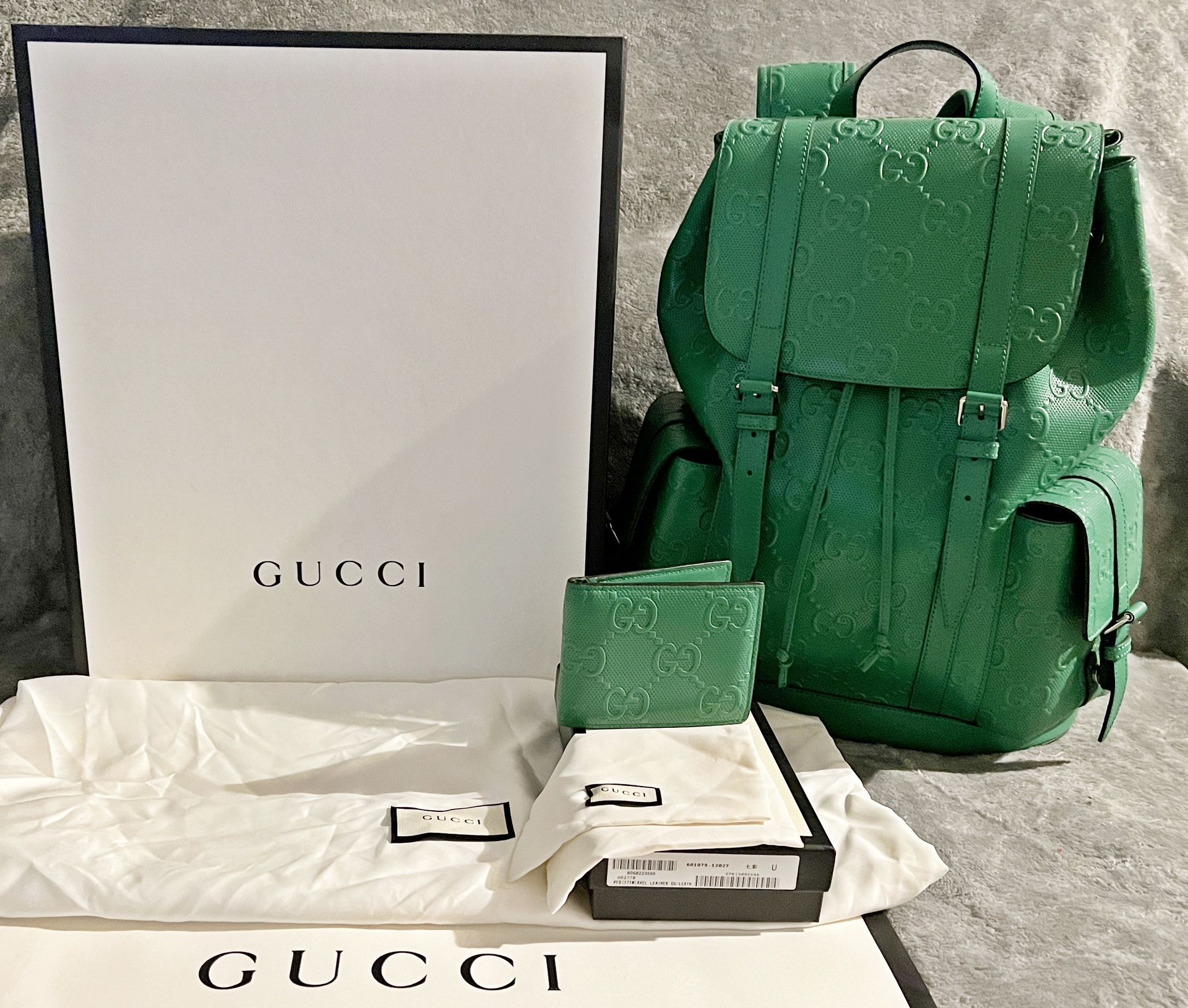Limited Edition Gucci Green Leather Backpack & Wallet