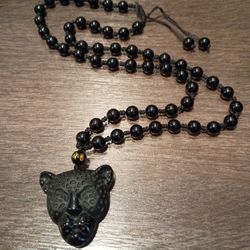 Black Gemstone Beaded Black Panther  Necklace 
