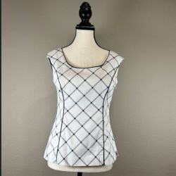 White House Black Market Black White Plaid Sleeveless Top Size 2