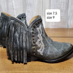 NEW - Sterling River Boots / Booties, Fringe Western Cowboy, Leather Booties, Size 7.5 and 9