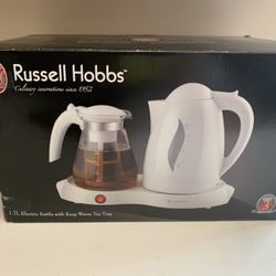 New in box Russell Hobbs 1.7-Liter Electric Kettle with Keep Warm Tea Tray and Tea Pot