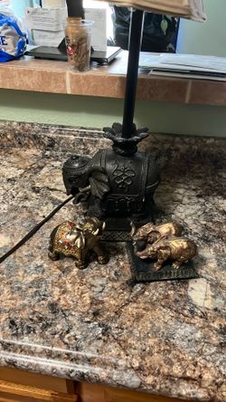 Elephant lamp and statues