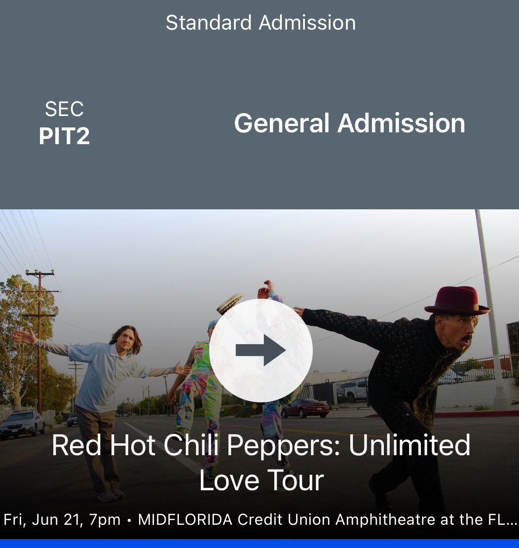 Red Hot Chili Peppers Pit Ticket Tampa 6/21/24