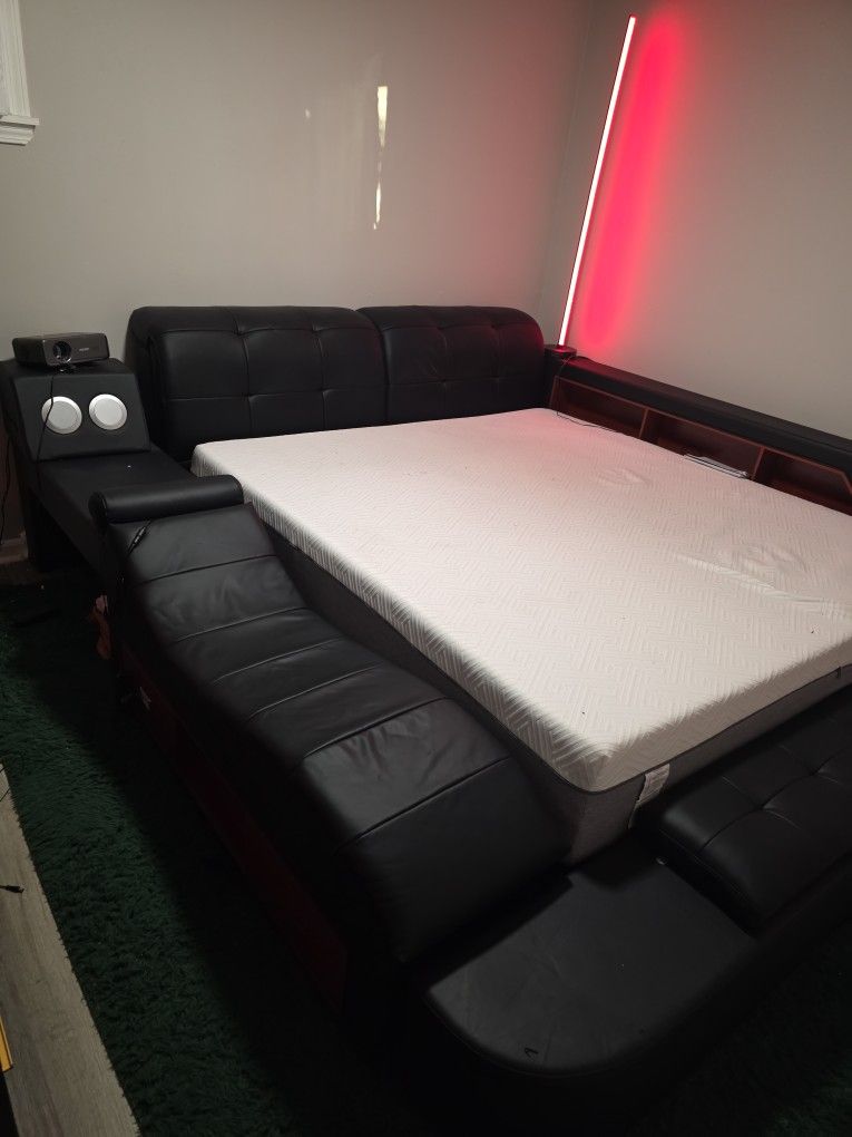 King Size Premium Leather Bed With Massage Seat And Ample Storage Space.