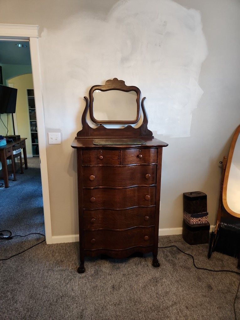 Antique Highboy Dresser With Mirror