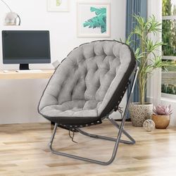 Folding Saucer Chair, Oversized Lazy Moon Chair with Metal Frame, Portable Folding Chair, Comfy Chairs for Bedroom, Cozy Chair for Living Room