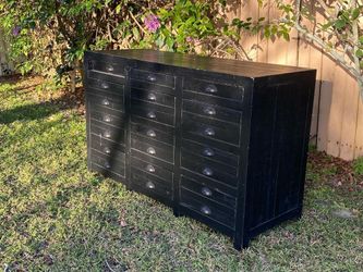Restoration Hardware printmakers dresser credenza black pine distressed  modern look drawers apothecary style for Sale in Longwood, FL - OfferUp