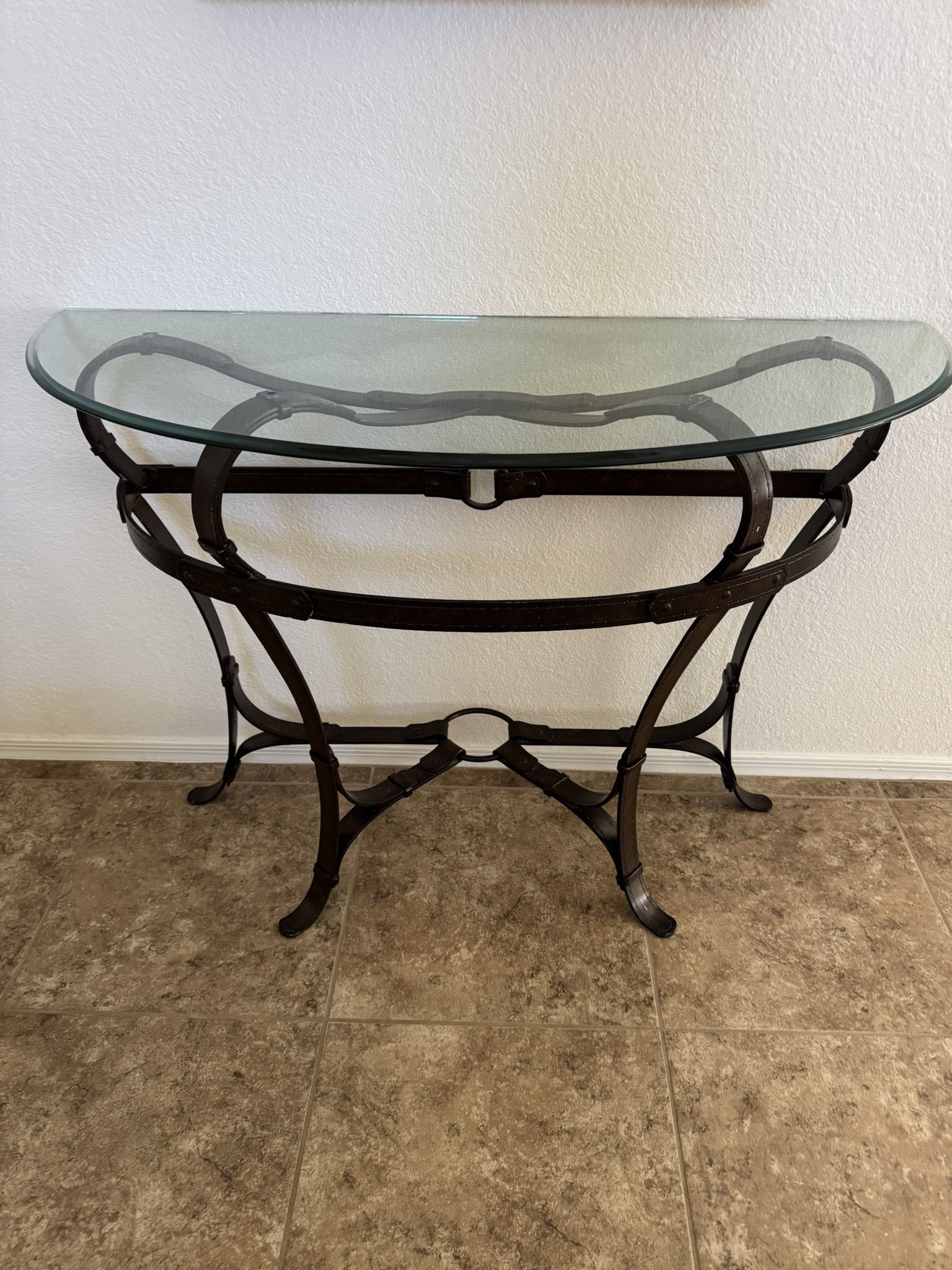 Southwestern Glass Top Console Table