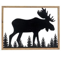 Cabin Moose Metal Wall Decor, Forest Woodland Wildlife Animal Picture Art Hanging Decoration 24x18” New
