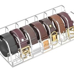 New Belt Organizer - Acrylic Belt Storage Holder with 7 Compartments and Display Stand