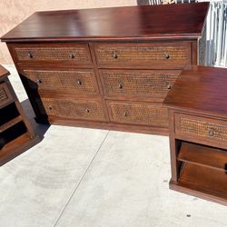 Pierce 1 Furniture 6 Drawer large Dresser + 2 matching side tables nightstands set + Queen headboard